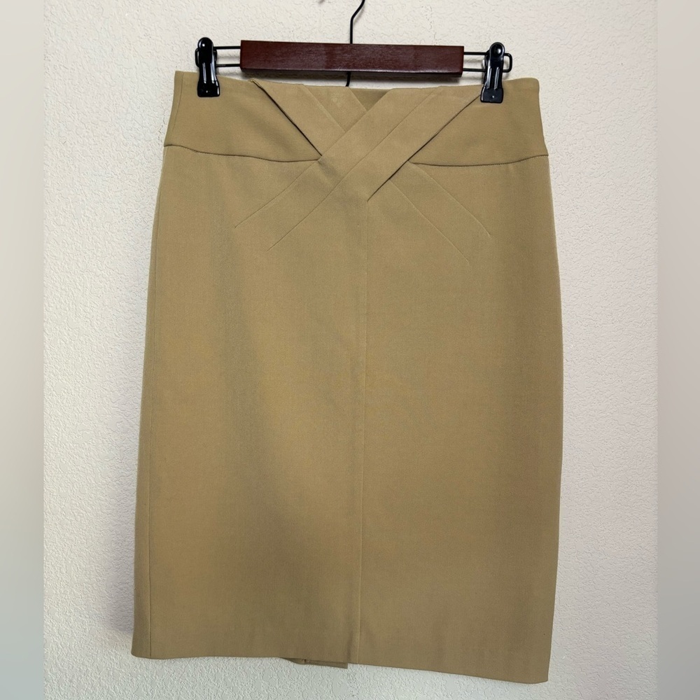 Grace Tan Khaki Pleated Waist Detail Straight Pencil Skirt 4